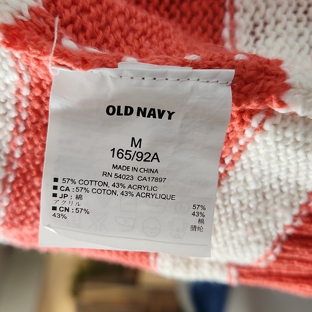 Womens casual 3/4 sleeve sweater old navy med orange white stripe crew neck - Picture 7 of 7